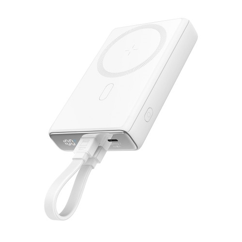 Powerbank Joyroom JR-PBM01 magneettinen 10000mAh 20W jalustalla + Lightning-kaapeli - USB-C - valkoinen