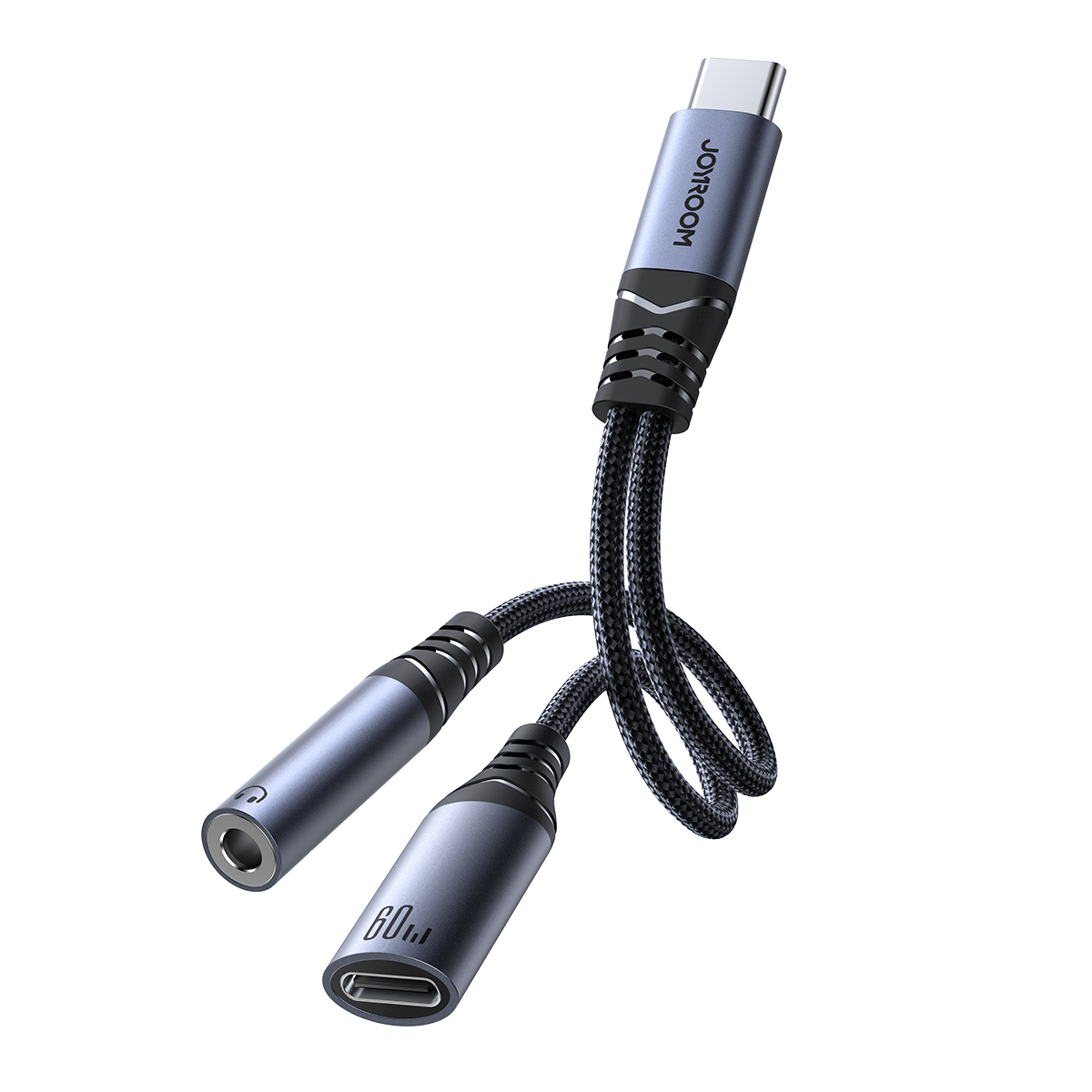 Joyroom SY-C02 2in1 DAC-sovitin USB-C - USB-C / 3,5 mm minijack - musta