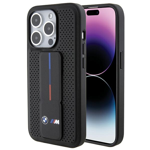 BMW Grip Stand Smooth & Perforated Suojakuori iPhone 15 Pro:lle - musta