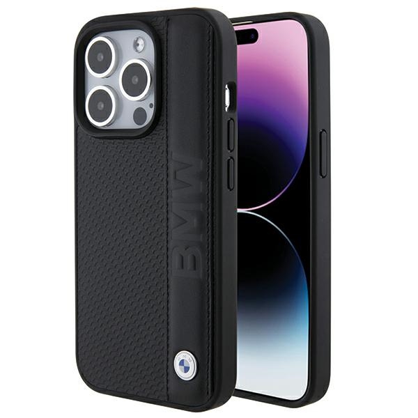 BMW Nahkainen Textured & Stripe iPhone 15 Pro Max Suojakuori - musta