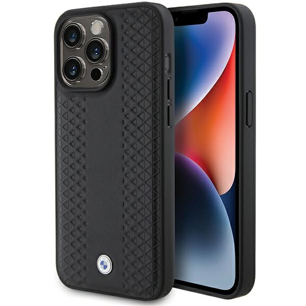 BMW Nahkainen Diamond Pattern Suojakuori iPhone 15 Pro Max:lle - musta