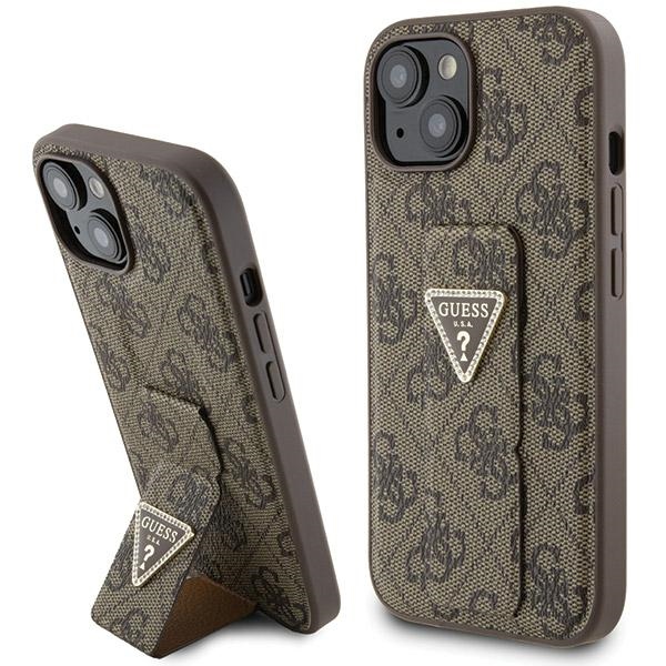 Guess Grip Stand 4G Triangle Strass Suojakuori iPhone 15:lle - ruskea