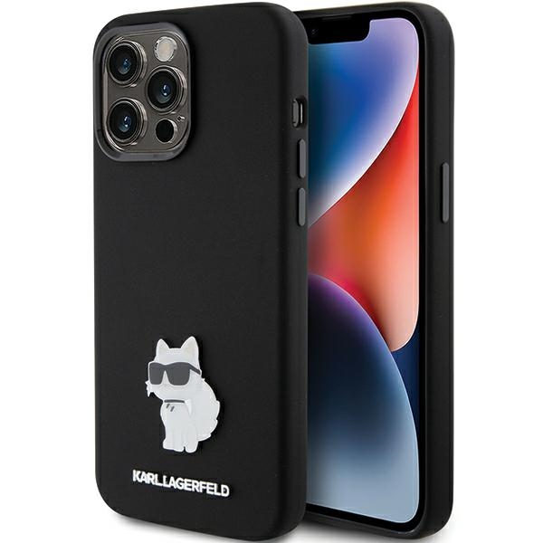 Karl Lagerfeld Silikoninen Choupette Metal Pin Suojakuori iPhone 15 Pro Maxille - musta