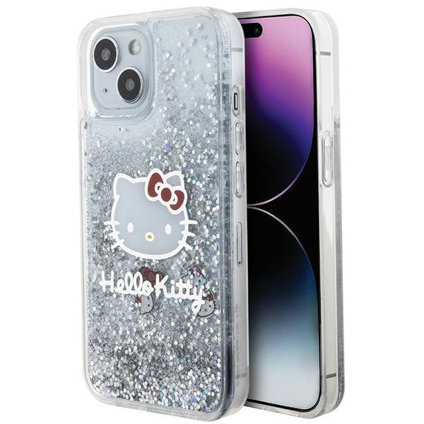 Hello Kitty Liquid Glitter Charms Kitty Head Suojakuori iPhone 14:lle - hopeinen