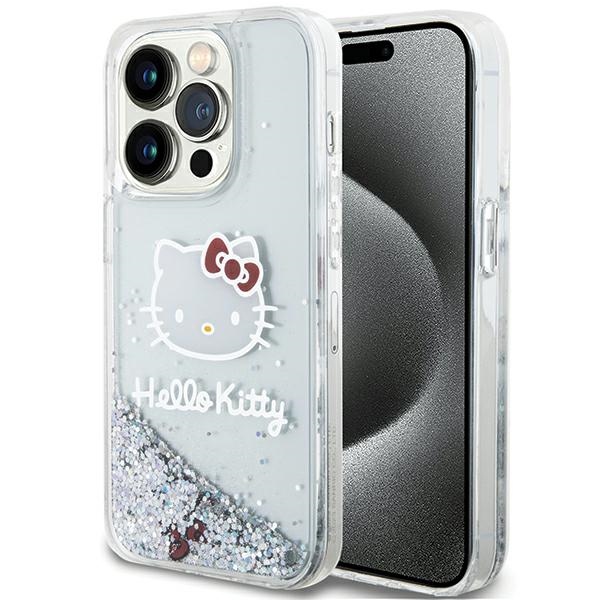 Hello Kitty Liquid Glitter Charms Kitty Head Suojakuori iPhone 15 Pro:lle - hopeinen