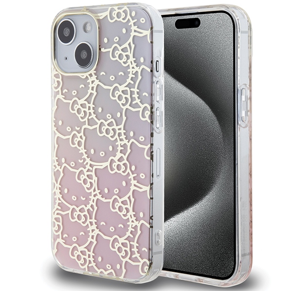 Hello Kitty IML Gradient Electrop Crowded Kitty Head Suojakuori iPhone 15:lle - vaaleanpunainen