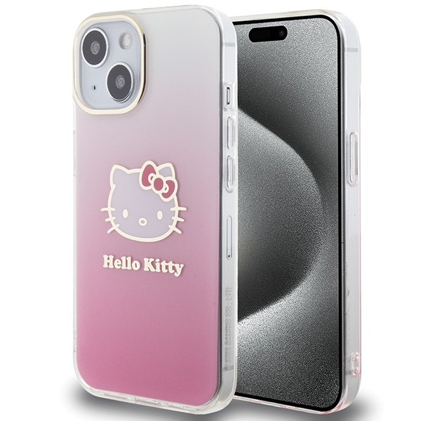 Hello Kitty IML Gradient Electrop Kitty Head Suojakuori iPhone 15:lle - vaaleanpunainen