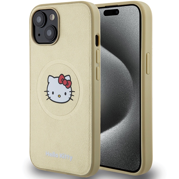 Hello Kitty Nahkainen Kitty Head MagSafe Suojakuori iPhone 15:lle - kultainen