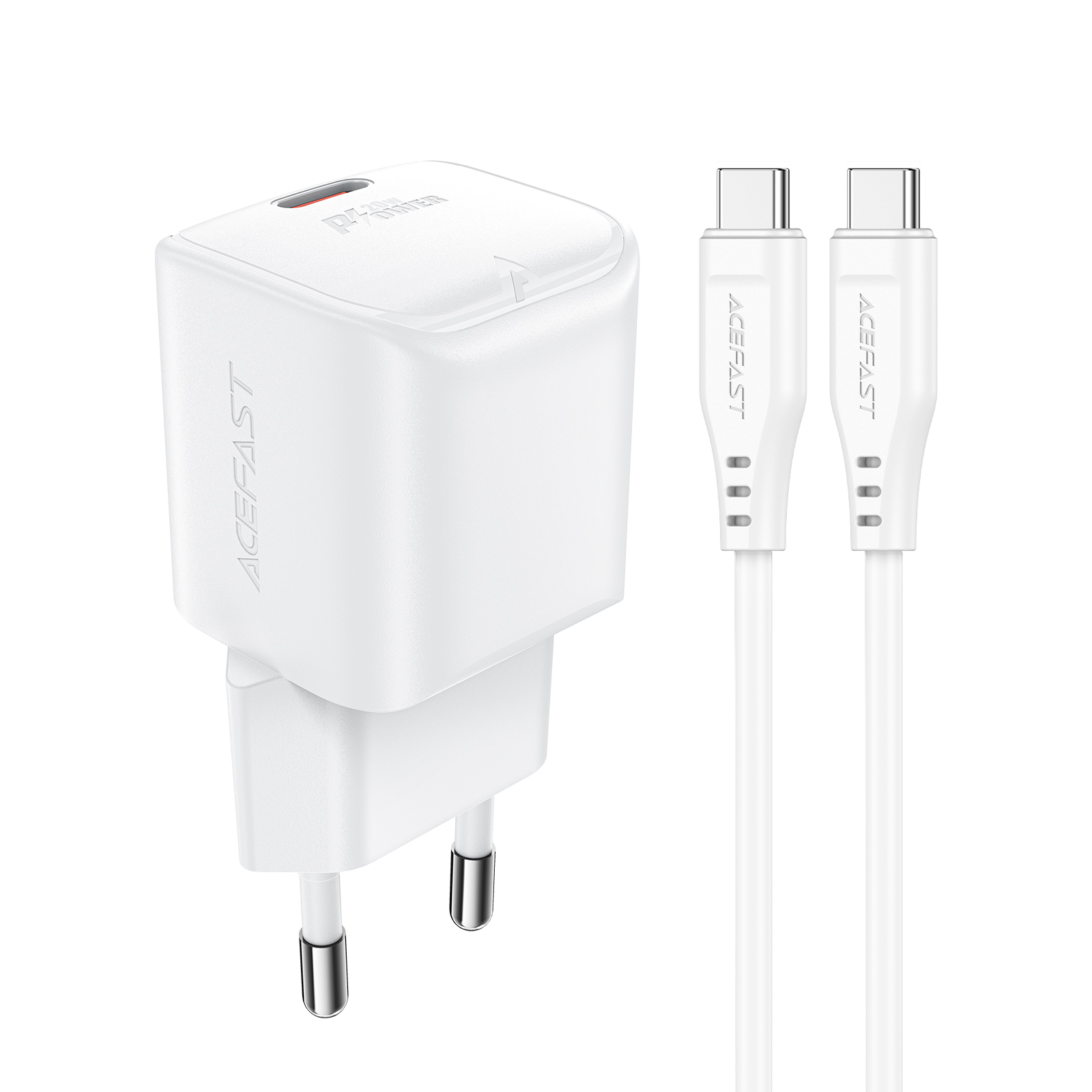 Acefast A73 Mini PD 20W GaN seinälaturi + USB-C kaapeli - valkoinen