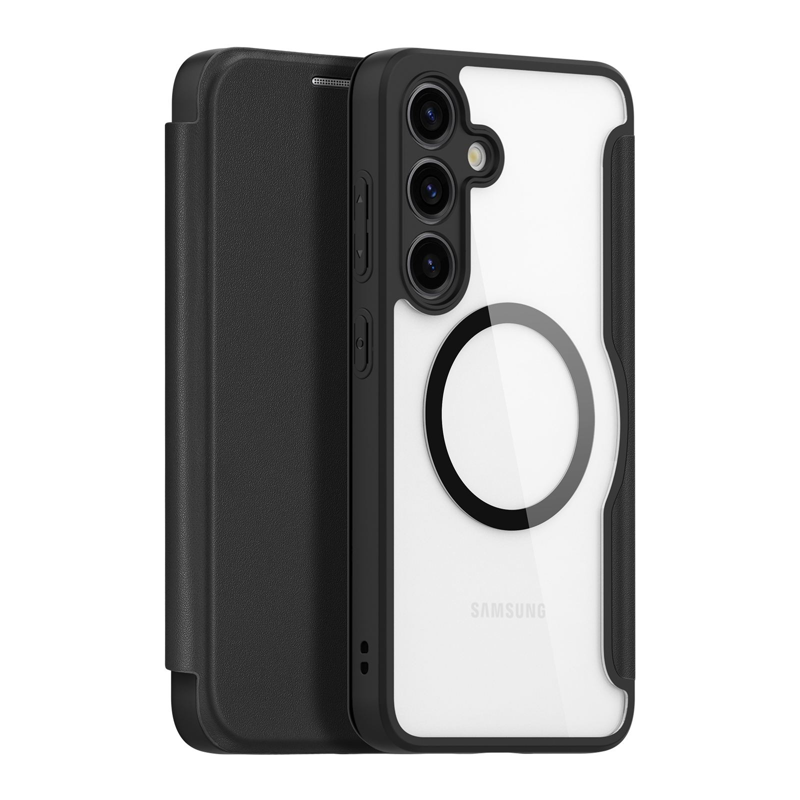 Dux Ducis Skin X Pro -suojakuori Samsung S24+:lle magneettisormuksella ja läpällä - musta
