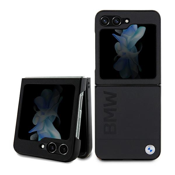 BMW nahkainen Hot Stamp -suojakuori Samsung Galaxy Z Flip 5:lle - musta