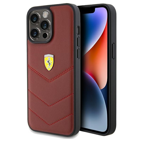 Ferrari nahkainen Stitched Lines -suojakuori iPhone 15 Pro Maxille - punainen