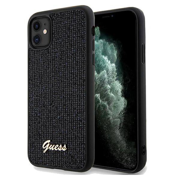 Guess Disco Metal Script -suojakuori iPhone 11 / Xr:lle - musta