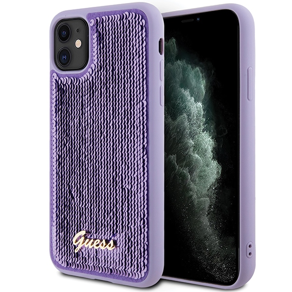 Guess Sequin Script Metal -suojakuori iPhone 11 / Xr:lle - violetti