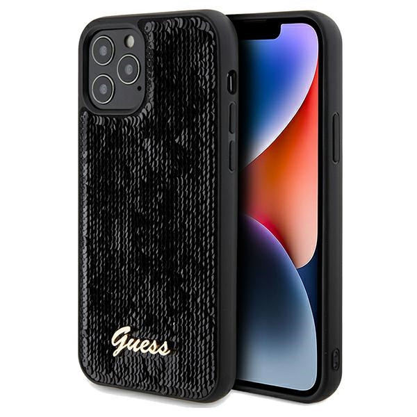 Guess Sequin Script Metal -suojakuori iPhone 12/12 Prolle - musta