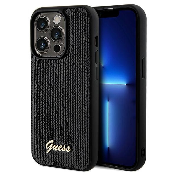 Guess Sequin Script Metal -suojakuori iPhone 14 Prolle - musta