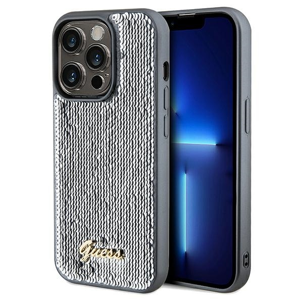 Guess Sequin Script Metal -suojakuori iPhone 14 Pro Maxille - hopeinen