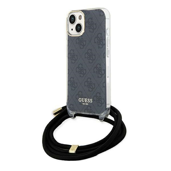 Guess Crossbody Cord 4G Print -suojakuori iPhone 15/14/13:lle - musta