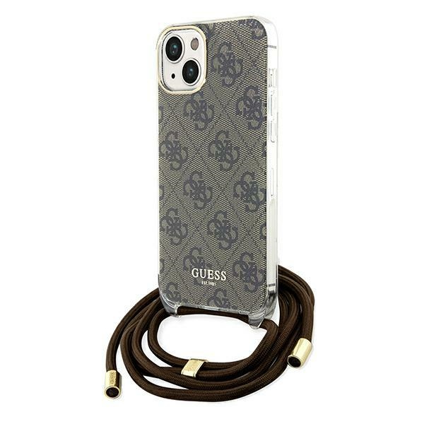 Guess Crossbody Cord 4G Print -suojakuori iPhone 15 / 14 / 13:lle - ruskea
