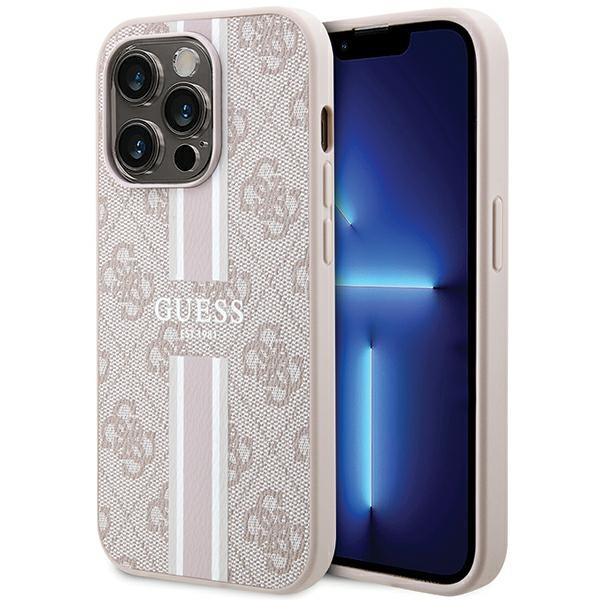Guess 4G Printed Stripes MagSafe -suojakuori iPhone 15 Prolle - vaaleanpunainen