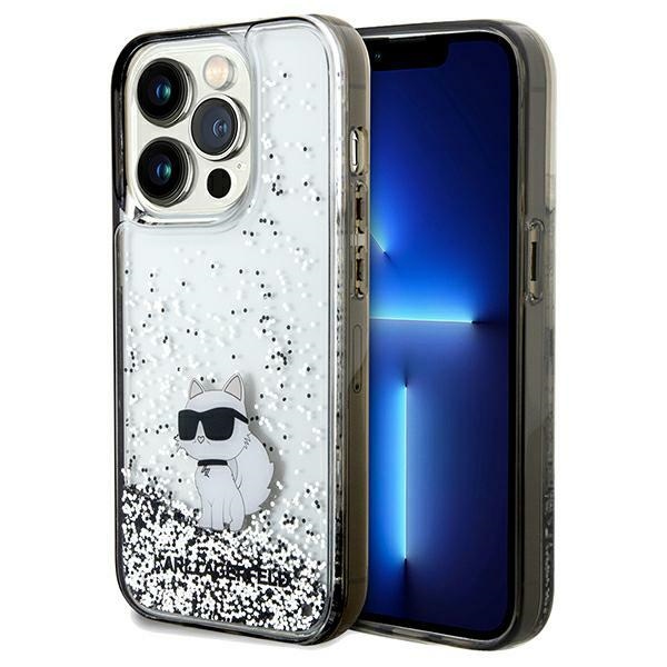 Karl Lagerfeld Liquid Glitter Choupette -suojakuori iPhone 14 Pro Maxille - läpinäkyvä