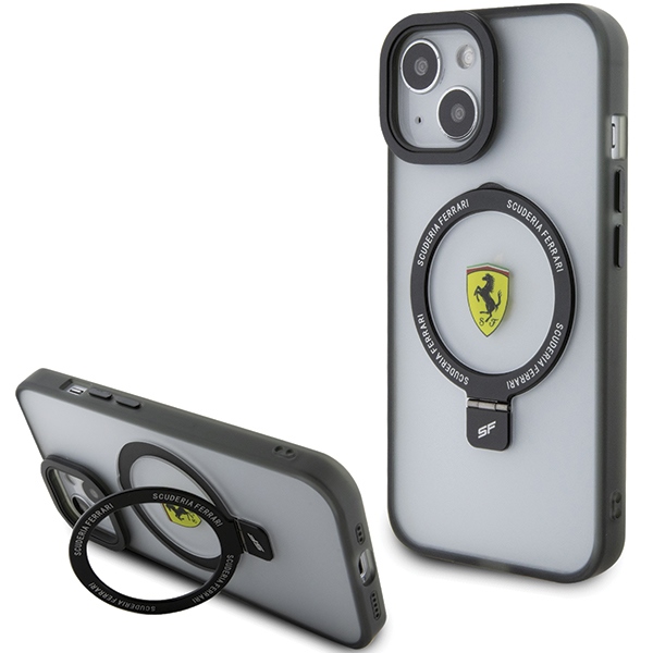 Ferrari Ring Stand 2023 Collection MagSafe suojakuori iPhone 15 Plus / 14 Pluslle - musta