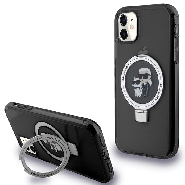 Karl Lagerfeld Ring Stand Karl&Choupette MagSafe suojakuori iPhone 11 / Xr:lle - musta
