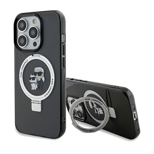 Karl Lagerfeld Ring Stand Karl&Choupette MagSafe suojakuori iPhone 14 Prolle - musta