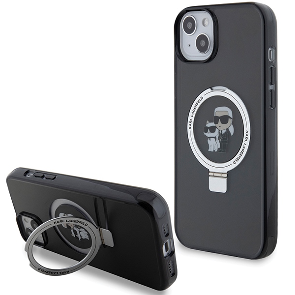 Karl Lagerfeld Ring Stand Karl&Choupette MagSafe suojakuori iPhone 14 / 15 / 13:lle - musta
