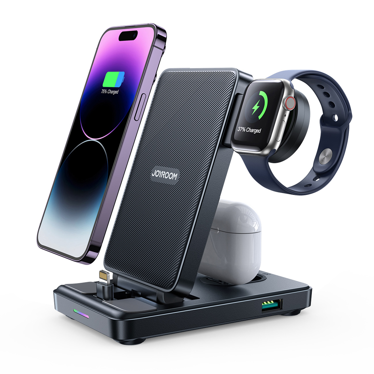 Joyroom JR-WQS02 iPhone AirPods Apple Watch 4in1 latausteline taitettava - musta