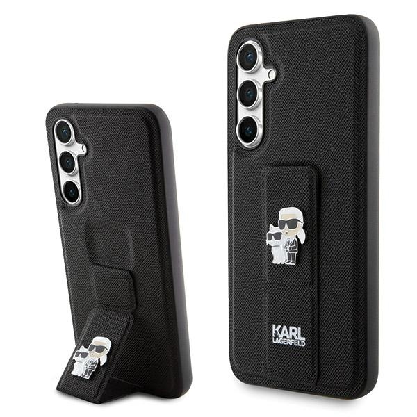 Karl Lagerfeld Gripstand Saffiano Karl&Choupette Pins suojakuori Samsung Galaxy S23 FE:lle - musta