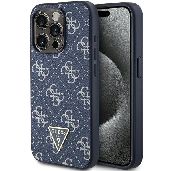 Guess 4G Triangle Metal Logo suojakuori iPhone 15 Pro:lle - sininen