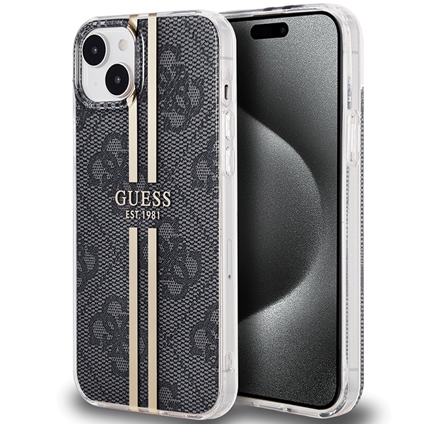 Guess IML 4G Gold Stripe suojakuori iPhone 15 Plus / 14 Plus:lle - musta