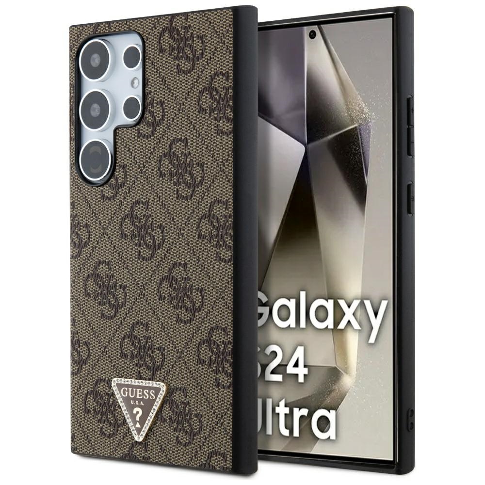 Guess Grip Stand 4G Triangle Strass Suojakuori Samsung Galaxy S24 Ultra:lle - ruskea