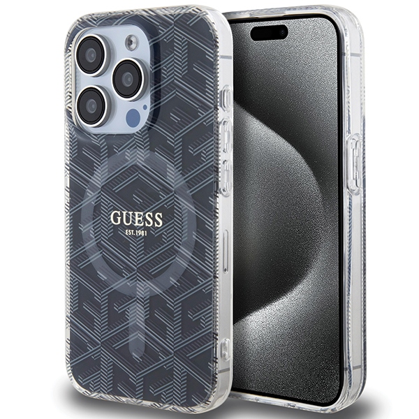 Guess IML GCube MagSafe Suojakuori iPhone 15 Pro:lle - musta