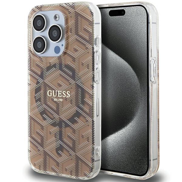 Guess IML GCube MagSafe Suojakuori iPhone 15 Pro Max:lle - ruskea