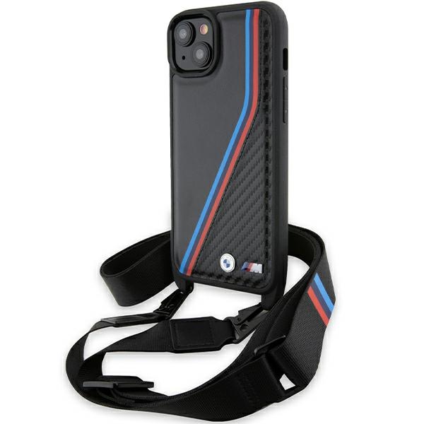 BMW M Edition Carbon Tricolor Lines & Hihna Suojakuori iPhone 15 / 14 / 13:lle - musta