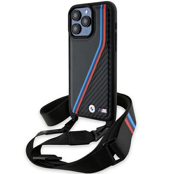 BMW M Edition Carbon Tricolor Lines & Hihna Suojakuori iPhone 15 Pro Maxille - musta