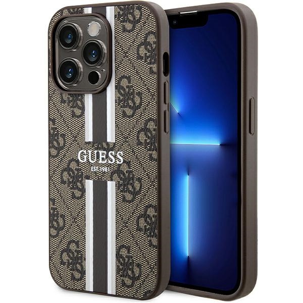 Guess 4G Printed Stripes MagSafe Suojakuori iPhone 15 Pro:lle - ruskea