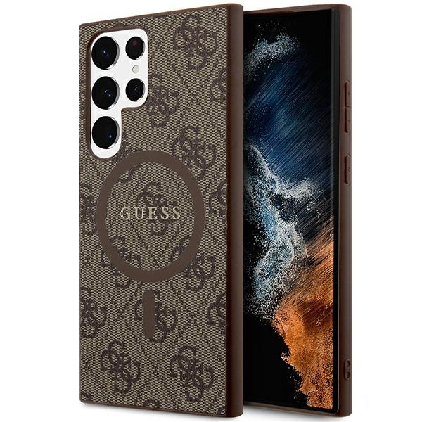 Guess 4G Collection Nahkainen Metal Logo MagSafe Suojakuori Samsung Galaxy S24 Ultralle - ruskea
