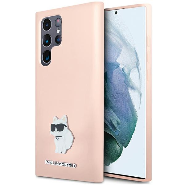 Karl Lagerfeld Silikoninen Choupette Metal Pin Suojakuori Samsung Galaxy S23 Ultralle - vaaleanpunainen