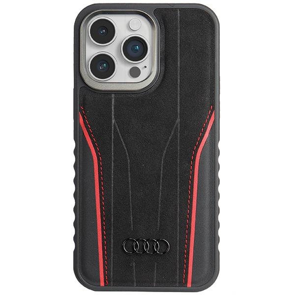 Audi Aitoa nahkaa oleva Suojakuori MagSafella iPhone 14 Pro Maxille - musta ja punainen