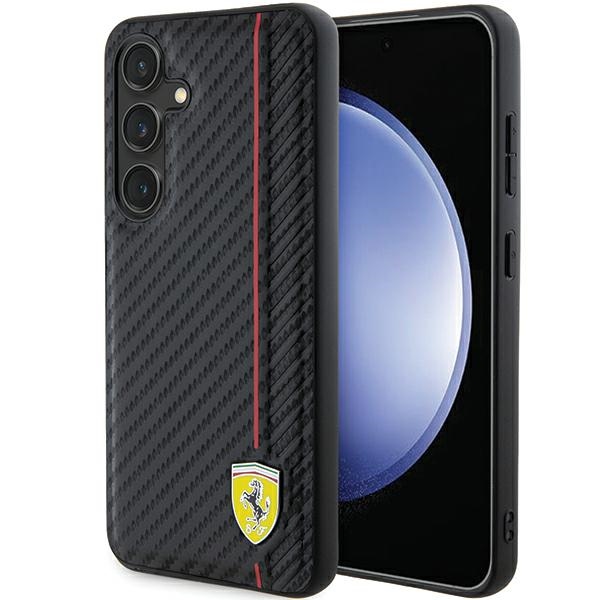 Ferrari Carbon Printed Line suojakuori Samsung Galaxy S24+:lle - musta