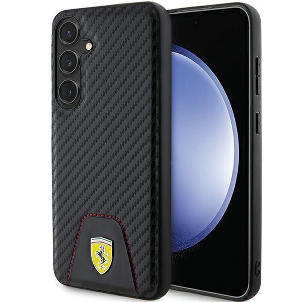 Ferrari Carbon Stitched Bottom Suojakuori Samsung Galaxy S24+:lle - musta