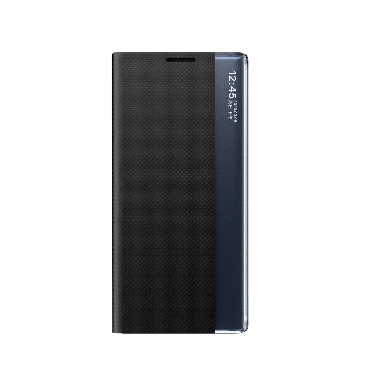 New Sleep View suojakuori läpällä ja jalustalla Samsung Galaxy A35:lle - musta