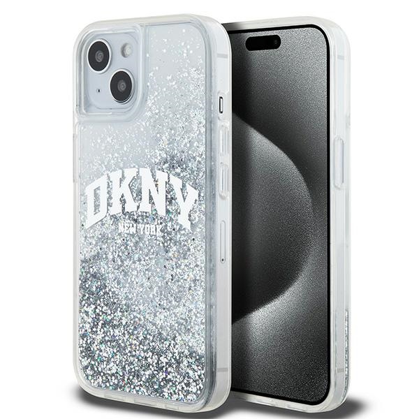DKNY Liquid Glitter Big Logo Suojakuori iPhone 15 / 14 / 13:lle - valkoinen