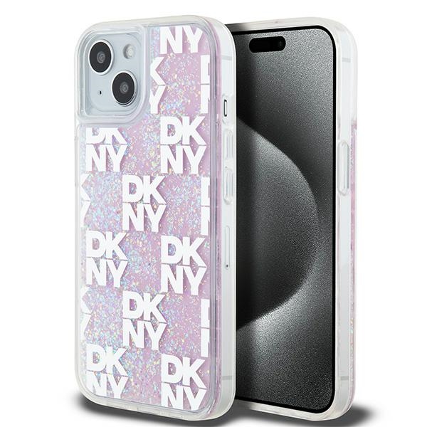 DKNY Liquid Glitter Multilogo Suojakuori iPhone 15 / 14 / 13:lle - vaaleanpunainen