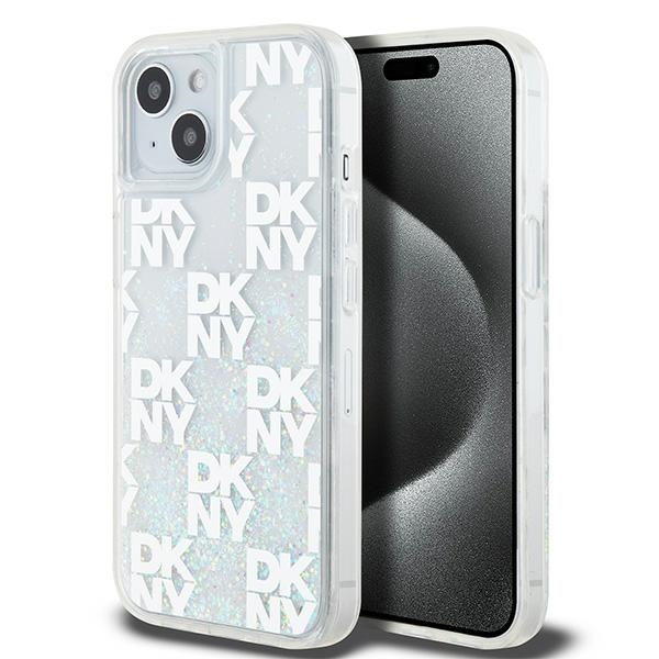 DKNY Liquid Glitter Multilogo Suojakuori iPhone 15 / 14 / 13:lle - valkoinen