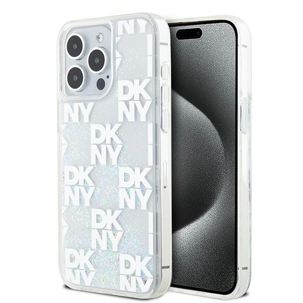 DKNY Liquid Glitter Multilogo Suojakuori iPhone 15 Pro Max:lle - valkoinen