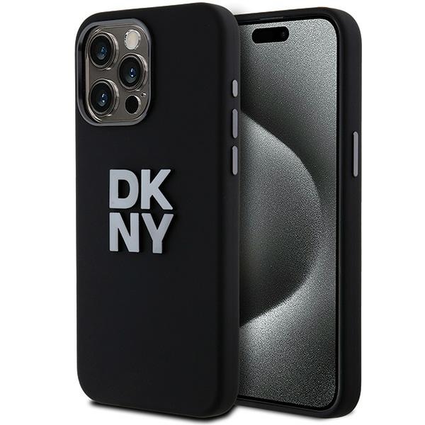 DKNY Liquid Silikoninen Metal Logo Suojakuori iPhone 15 Pro Max:lle - musta